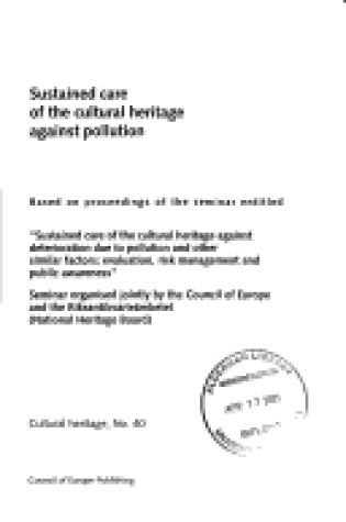 Cover of Sustained Care of the Cultural Heritage Against Pollution