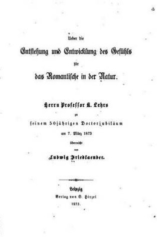 Cover of Entstehung U. Entwick. D. Gefühls fur das romantische in der Natur