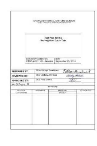 Cover of Test Plan for the Bearing Dust Cycle Test