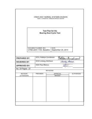 Book cover for Test Plan for the Bearing Dust Cycle Test