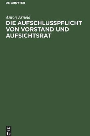 Cover of Die Aufschlusspflicht Von Vorstand Und Aufsichtsrat