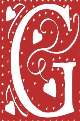 Book cover for Monogram Journal Letter G Hearts Love Red White