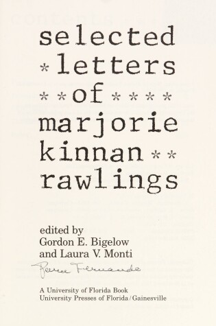 Cover of Selected Letters of Marjorie Kinnan Rawlings