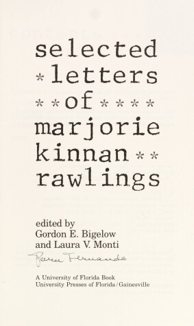 Book cover for Selected Letters of Marjorie Kinnan Rawlings