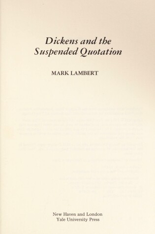 Cover of Dickens and the Suspended Quotation
