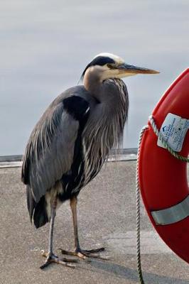 Book cover for Cool Blue Heron Bird Standing Near a Red Lifesaving Ring Journal