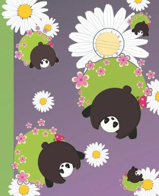 Cover of Cute Silly Panda White Daisies Pink Flowers Purple Fun Composition Wide-ruled blank line School Notebook