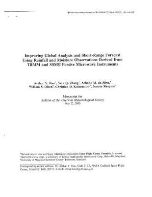 Book cover for Improving Global Analysis and Short-Range Forecast Using Rainfall and Moisture Observations Derived from Trmm and Ssm/I Passive Microwave Instruments