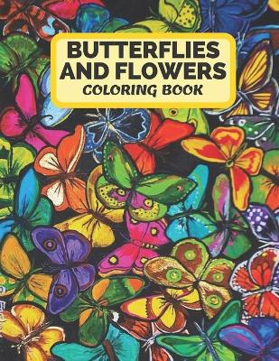 Book cover for butterflies and flowers coloring book