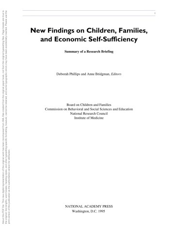 Book cover for New Findings on Children, Families, and Economic Self-Sufficiency