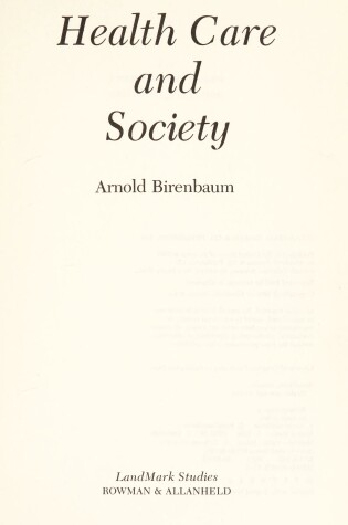 Cover of Health Care and Society