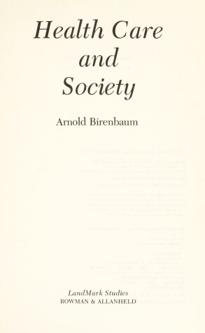 Book cover for Health Care and Society