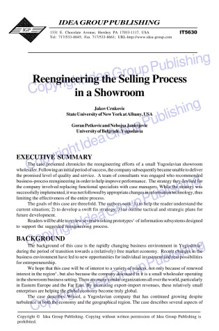 Cover of Reengineering the Selling Process in a Showroom