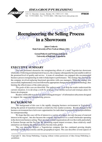 Cover of Reengineering the Selling Process in a Showroom