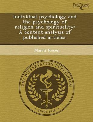 Book cover for Individual Psychology and the Psychology of Religion and Spirituality: A Content Analysis of Published Articles