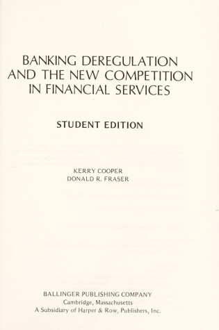 Cover of Banking Deregulation and the New Competition in Financial Services