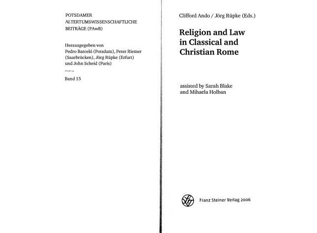 Cover of Religion and Law in Classical and Christian Rome