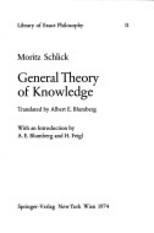 Cover of General Theory of Knowledge