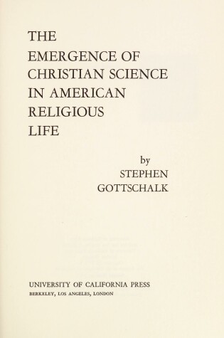 Cover of Emergence of Christian Science in American Religious Life