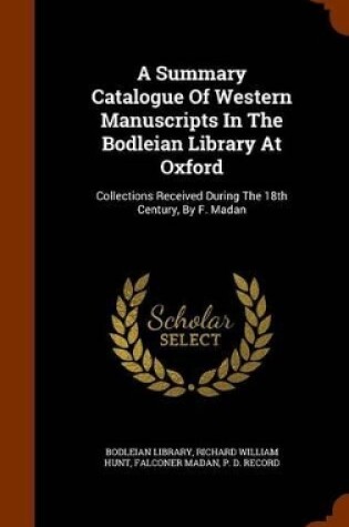 Cover of A Summary Catalogue of Western Manuscripts in the Bodleian Library at Oxford