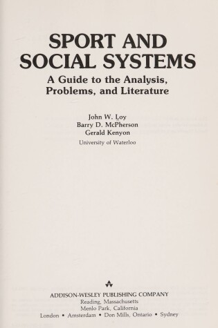 Cover of Sport and Social Systems