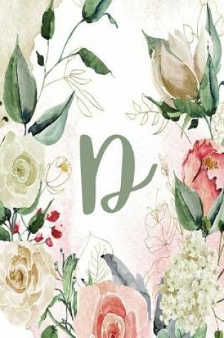 Cover of Notebook 6x9 Lined, Letter/Initial D, Green Cream Floral Design