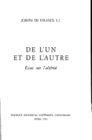 Cover of de l'Un Et de l'Autre