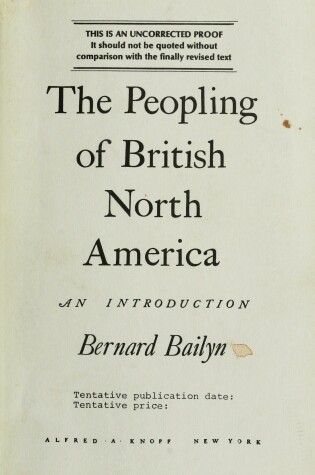 Cover of The Peopling of British North America