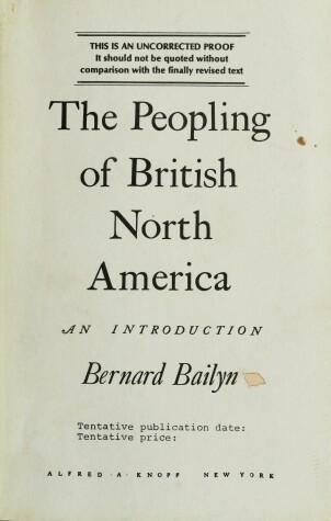 Cover of The Peopling of British North America