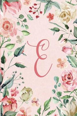 Book cover for Notebook 6"x9" - Initial E - Pink Green Floral Design