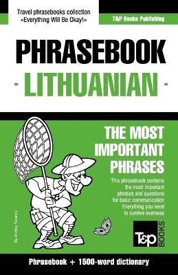 Book cover for English-Lithuanian phrasebook & 1500-word dictionary
