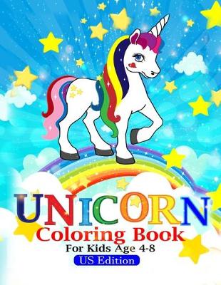 Book cover for unicorn coloring book for kids ages 4-8