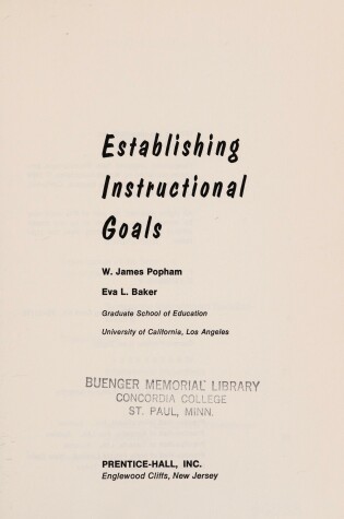 Cover of Establishing Instructional Goals