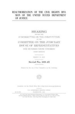 Cover of Reauthorization of the Civil Rights Division of the United States Department of Justice