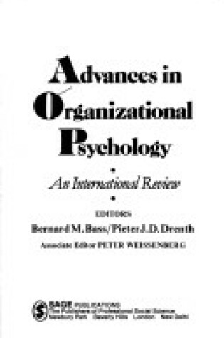 Cover of Advances in Organizational Psychology