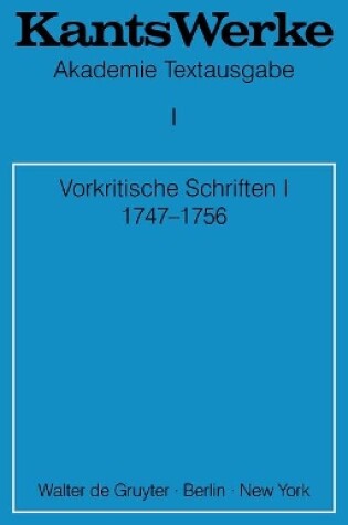 Cover of Vorkritische Schriften I 1747-1756