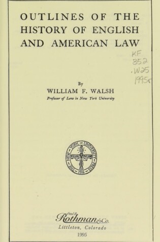 Cover of Outlines of the History of English and American Law