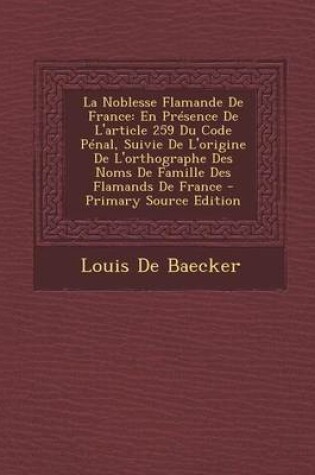 Cover of La Noblesse Flamande de France
