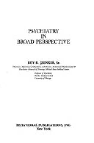 Cover of Psychiatry in Broad Perspective