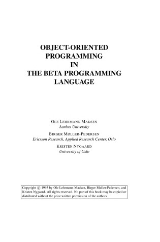 Cover of Object-Oriented Programming in the Beta Programming Language