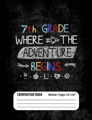 Book cover for 7th Grade Where the Adventure Begins Composition Book (Wide Ruled/ 110 pages/ 7.44x9.69)