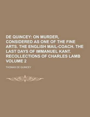 Book cover for de Quincey Volume 2