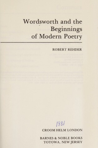 Cover of Wordsworth and the Beginnings of Modern Poetry