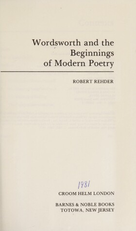 Book cover for Wordsworth and the Beginnings of Modern Poetry