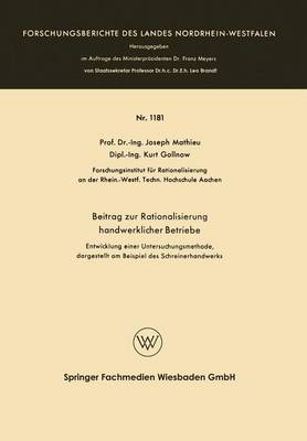 Cover of Beitrag zur Rationalisierung handwerklicher Betriebe