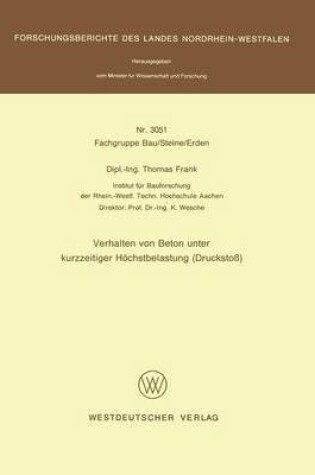 Cover of Verhalten Von Beton Unter Kurzzeitiger Hochstbelastung (Druckstob)