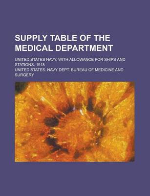 Book cover for Supply Table of the Medical Department; United States Navy, with Allowance for Ships and Stations. 1918