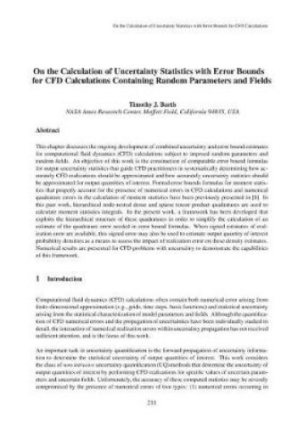 Cover of On the Calculation of Uncertainty Statistics with Error Bounds for Cfd Calculations Containing Random Parameters and Fields