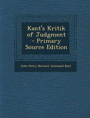 Book cover for Kant's Kritik of Judgment - Primary Source Edition