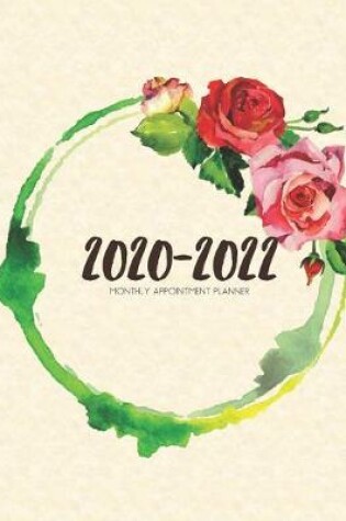 Cover of 2020-2022 Three 3 Year Planner Watercolor Roses Green Leaves Monthly Calendar Gratitude Agenda Schedule Organizer
